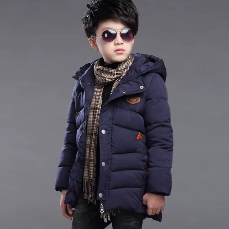 2024 New Big Size Keep Warm Winter Boys Jacket 3-14 Year Fur Collar Thick Hooded Outerwear for Kids Children Outdoor Windbreaker