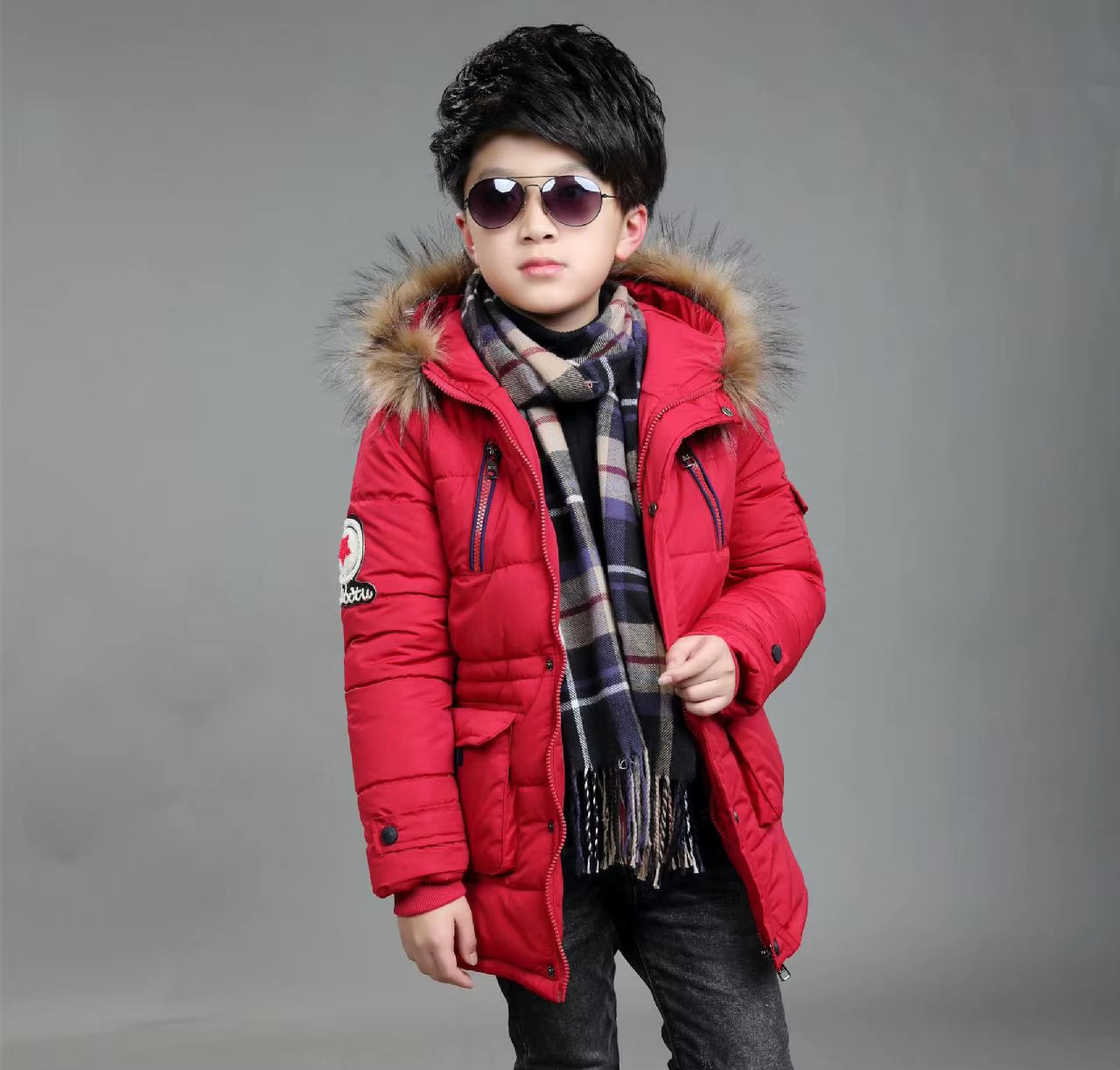 2024 New Big Size Keep Warm Winter Boys Jacket 3-14 Year Fur Collar Thick Hooded Outerwear for Kids Children Outdoor Windbreaker