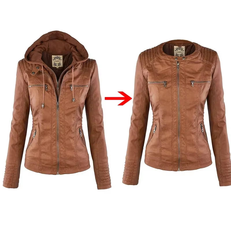 Faux Leather Jacket Women 2025 Basic Jacket Coat Female Winter Motorcycle Jacket PU Leather Zipper Hoodies Outerwear Chaqueta