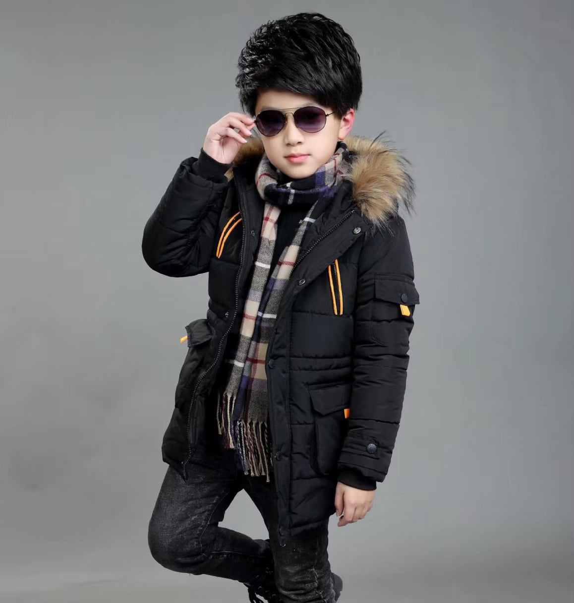 2025 New 4-14 Years Very Keep Warm Winter Boys Jacket Teenager Mid-Length plus Velvet Thickening Hooded Cotton Coat for Kids