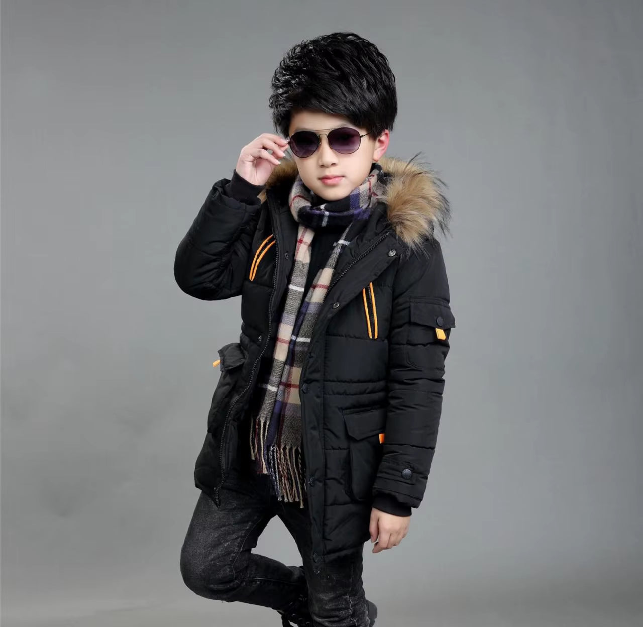 2024 New Big Size Keep Warm Winter Boys Jacket 3-14 Year Fur Collar Thick Hooded Outerwear for Kids Children Outdoor Windbreaker