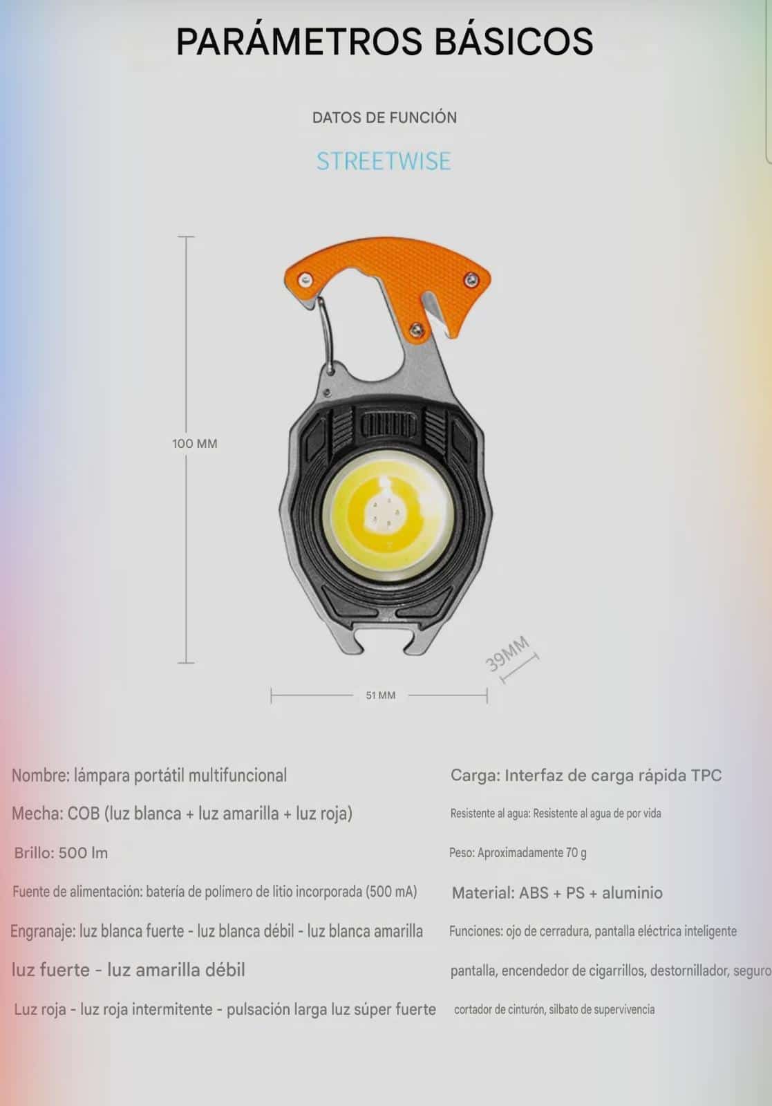 Mini linterna múlti usos recargable