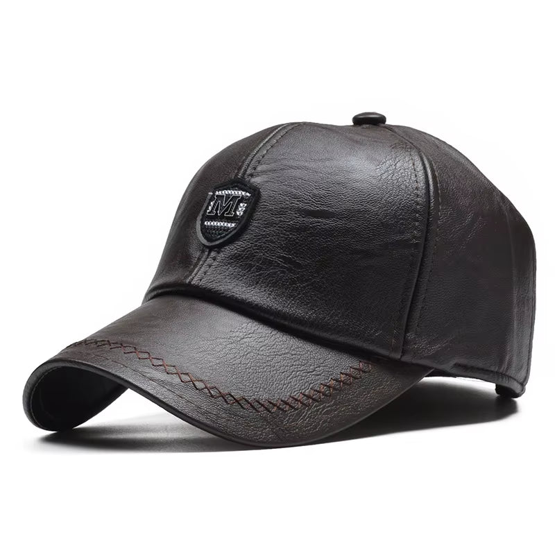 PU Leather Winter Baseball Cap Men Earflaps Casquette Homme Snapback Hat High Quality Gorras Para Hombre Adjustable